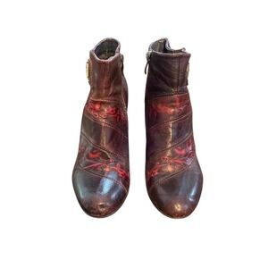 L'Artiste Spring Step Women's Brown Leather Floral Detail Ankle Boots Size 37